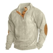 Ovticza Warm Sweater for Men Lapel Collar with Elbow Patches Vintage Tee Sweatershirt Solid Color Long Sleeve Active Workout Pullover for Men Button Up Lightweigh Jackets for Men 2023 White 3Xl